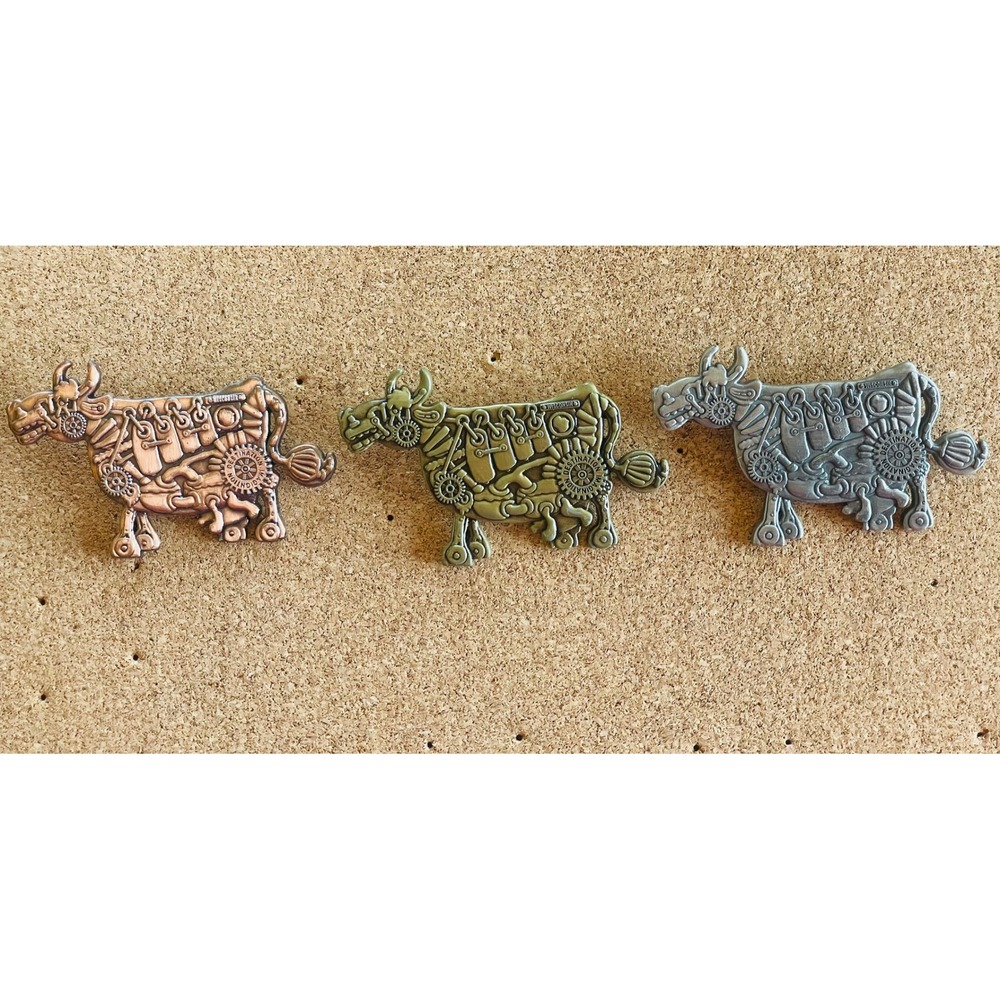 Destination Imagination Steampunk Cow Pin Set 3 Piece Copper Gold Silver Metal